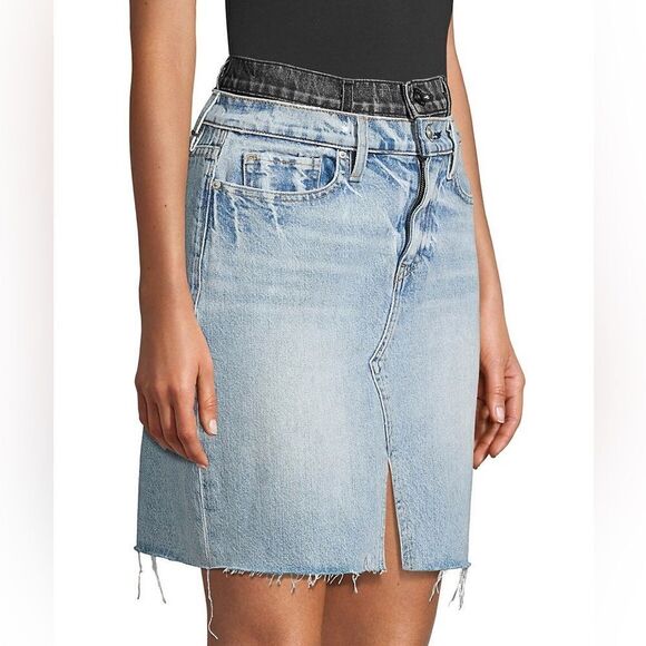 Hudson Jeans Lulu Double Denim Skirt Raw Hem Cotton Coastal Cowgirl Size 27 - Picture 14 of 15